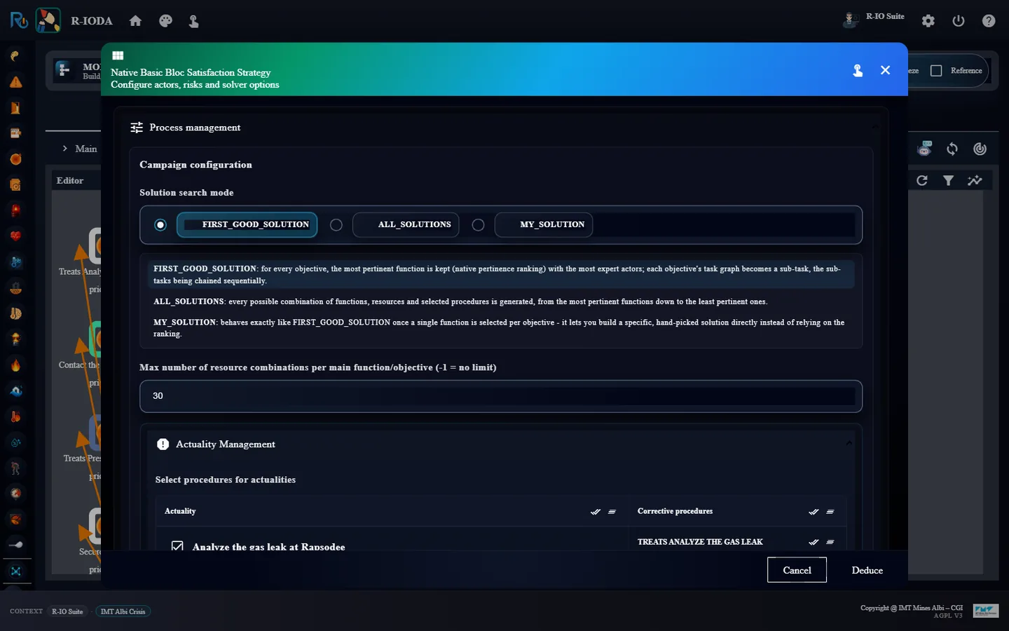 Native Basic Bloc dialog with the solution search modes
