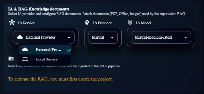 IA Service list open on External Provider and Local Service.