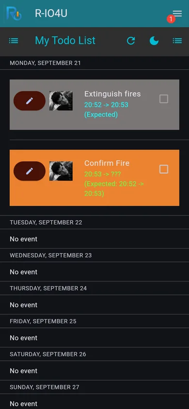 After the deduction, without refreshing: Confirm Fire started, Extinguish fires expected.