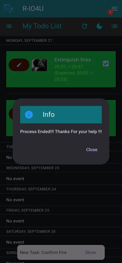Both tasks done: the process is over.